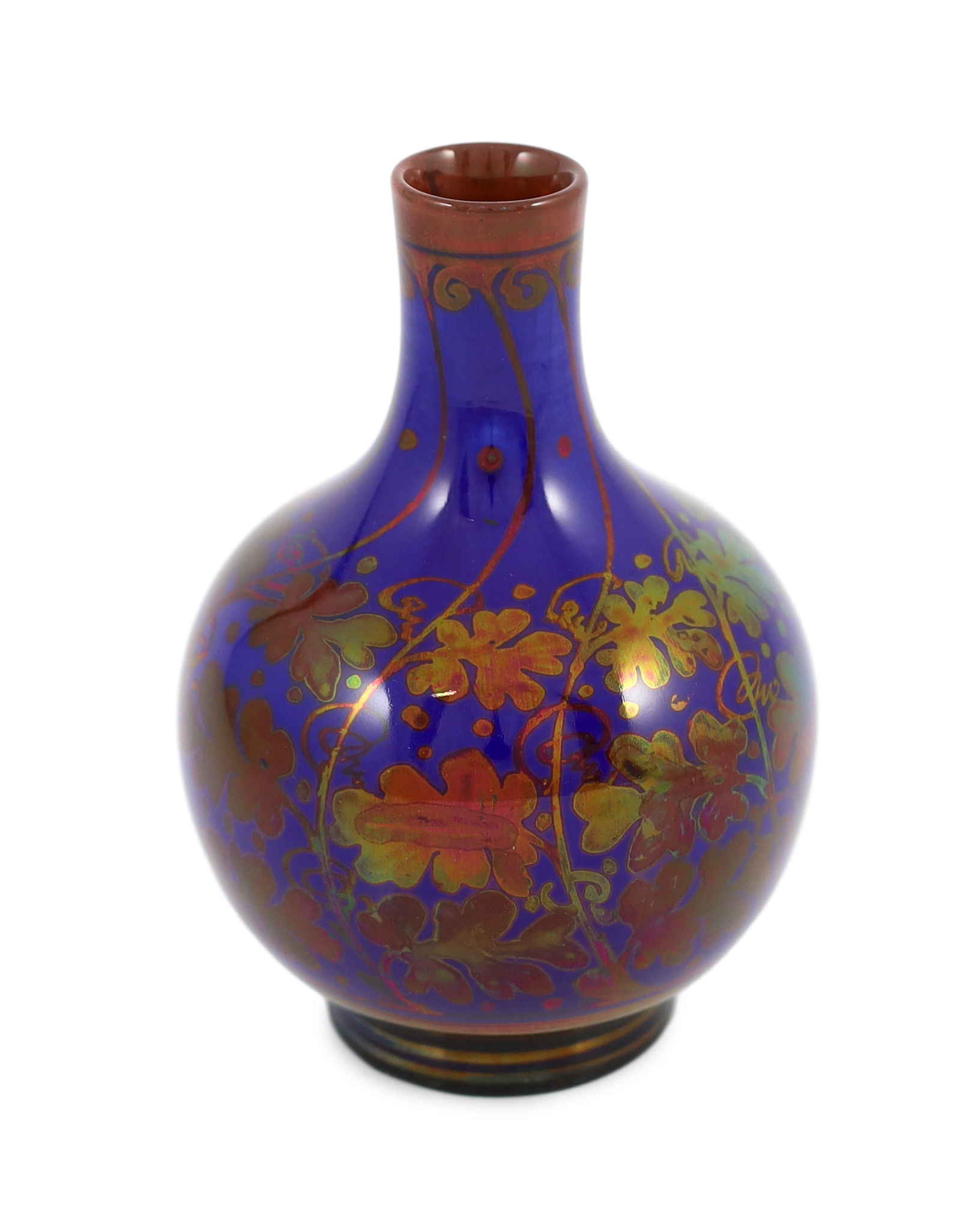 A Pilkingtons Royal Lancastrian copper lustre bottle vase, by Gordon M. Forsyth